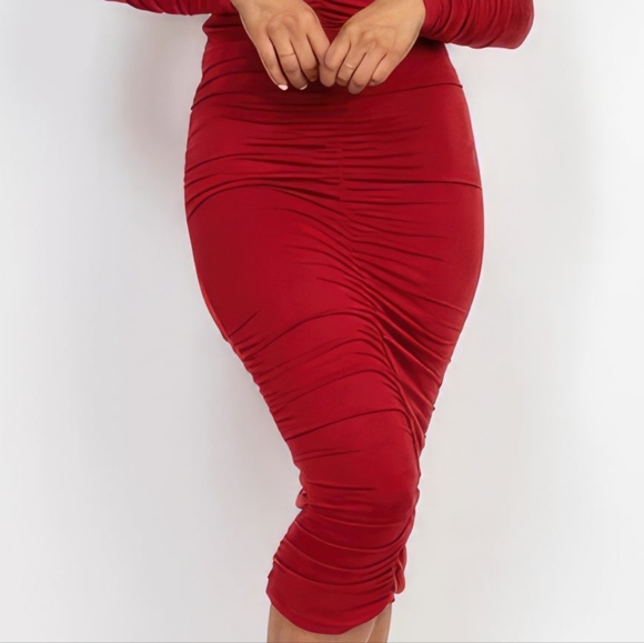 Radiant Ruching Midi Dress - Ruby - Picture 11 of 16